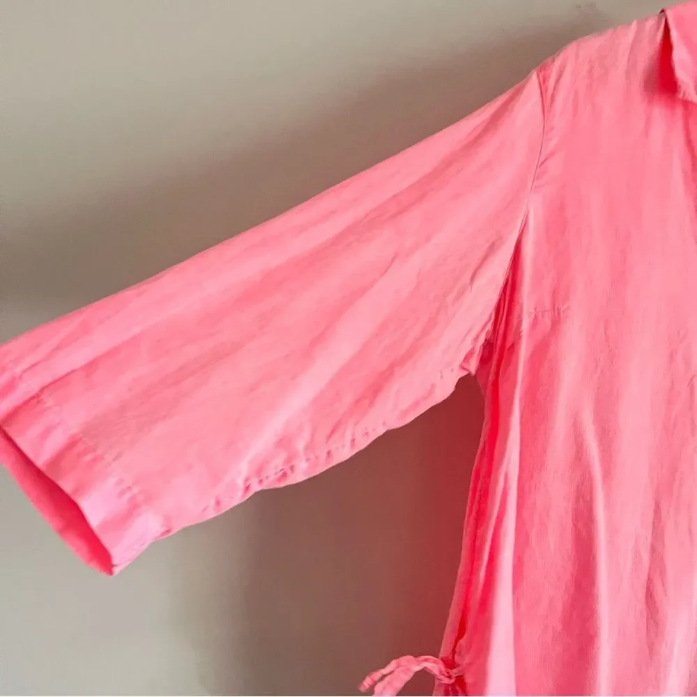 Sigrid Olsen 100% Linen Tunic Top Size L Pink Drawstring Side Lightweight Beachy - Picture 4 of 7